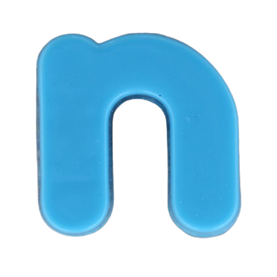 Light blue fridge magnet shaped like lowercase N