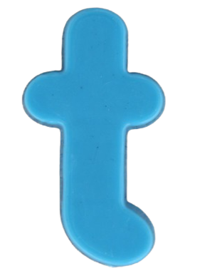 Light blue fridge magnet shaped like lowercase T