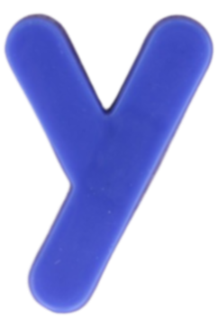 Dark blue fridge magnet shaped like lowercase Y